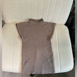 bohme Brown Ribbed Short Sleeve Mock Neck Top